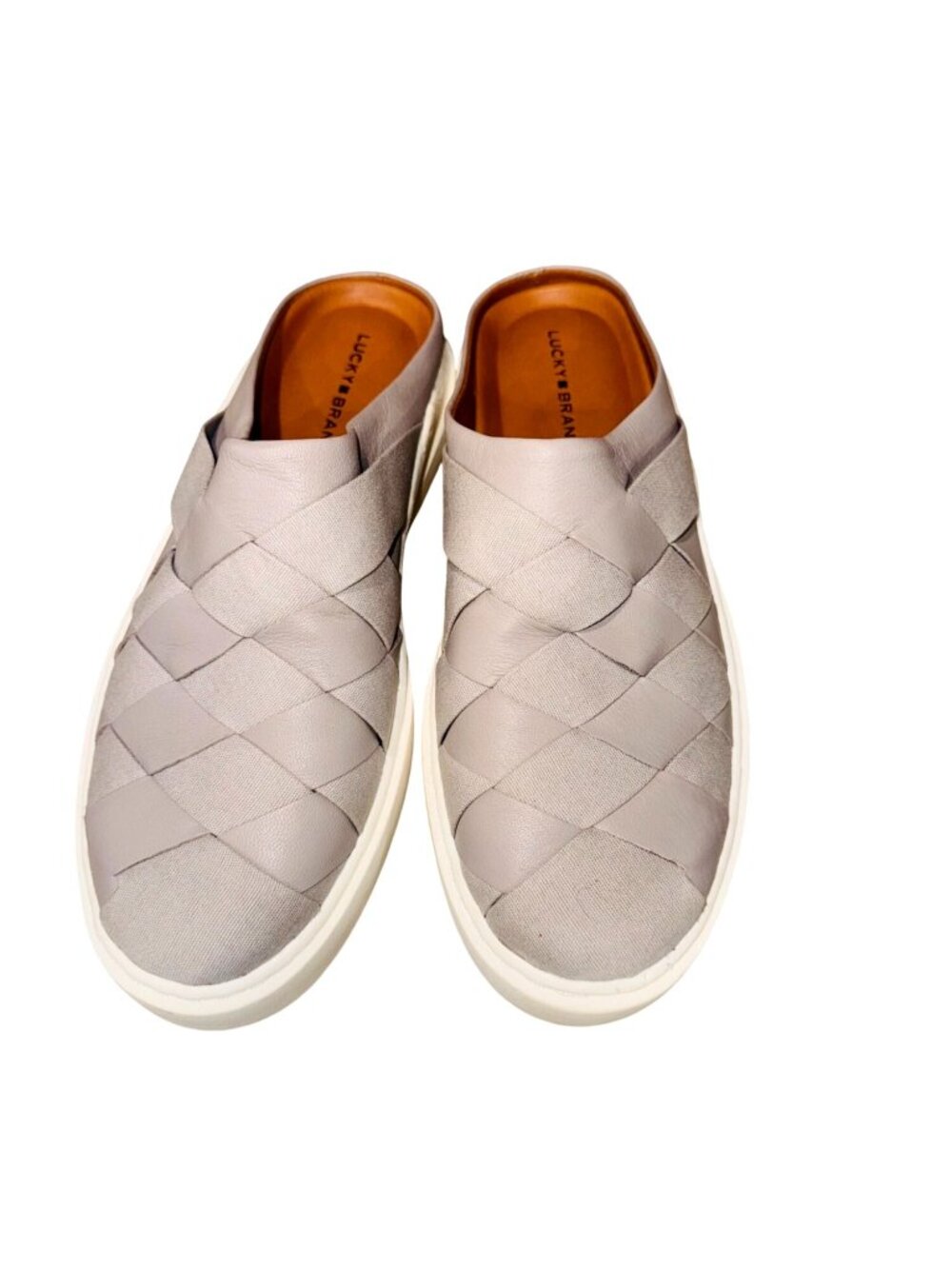 Lucky Brand LK-Killian Womens 7.5M Woven Leather Mules Grey Casual Comfort Shoe